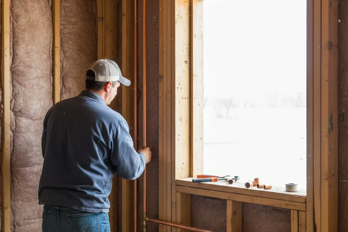 Licensed plumber running new copper supply lines in a Wixom home
